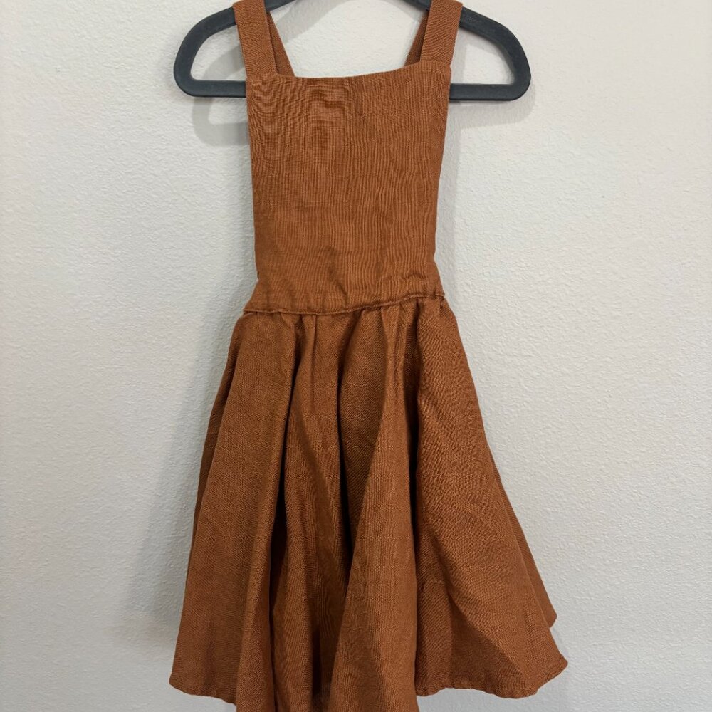 James brown linen pinafore, adjustable straps